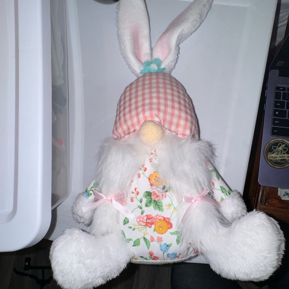 Floral Bunny Gnome Plush - Pink & White